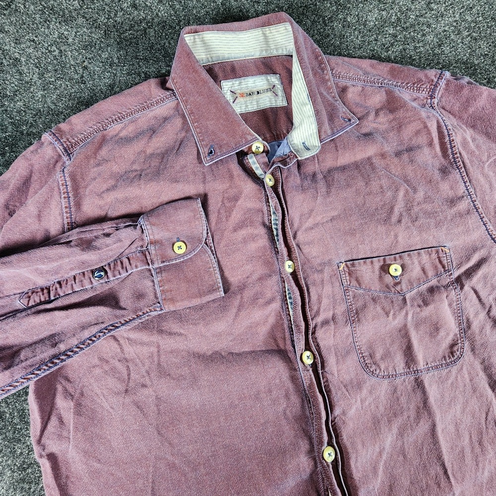 32 Bar Blues Burgundy Button Down Long‎ Sleeve Shirt Men's Size L